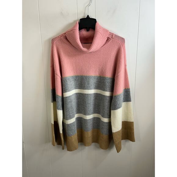 H by HALSTON Sweater Cowl Neck Pink Gray Tan Stripe Combo Size S NEW! - Picture 2 of 7